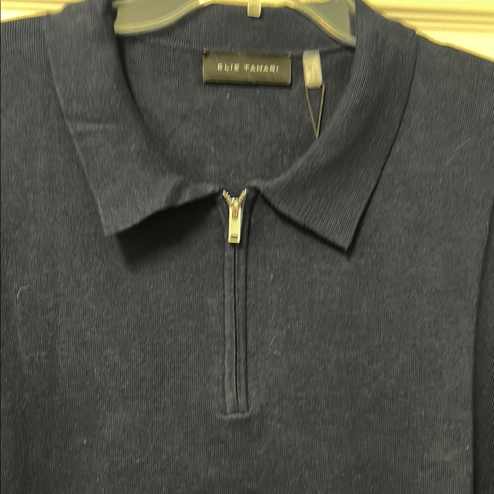 New, Elie Tahari Dark Blue Knit Top Large - Picture 3 of 7